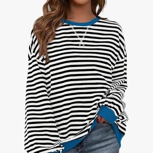 Stylish Black and White Striped Sweatshirt with Blue Accents